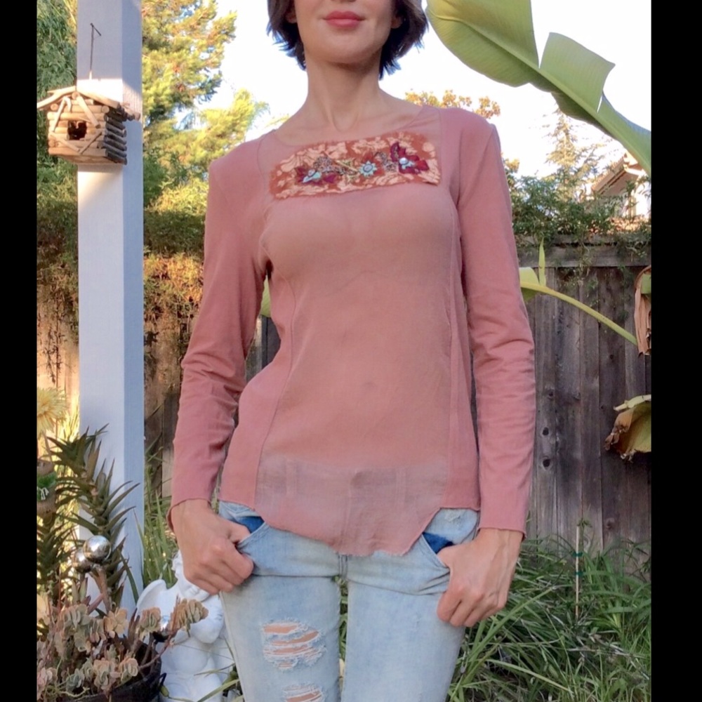 Shirt Top Blouse Pink Peach tone Silk Cotton Sz 4